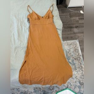 Tan/ brown sleeveless tie back midi dress